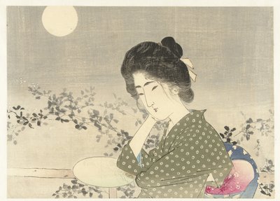 Donna con un ventaglio al chiaro di luna da Tsutsui Toshimine