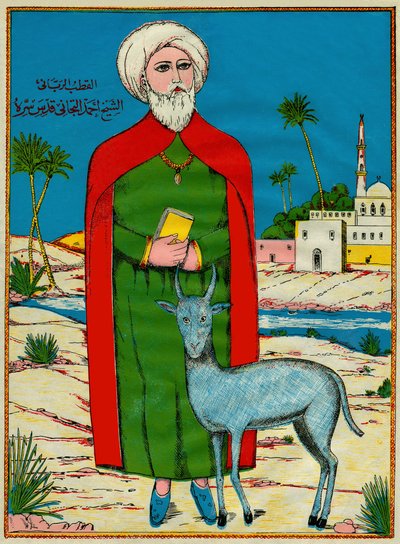 Sheikh Sidi Ahmed al-Tijani, fondatore di una fabbrica di marmellata sunnita Al-Tirania (Tijaniyya), nel XVIII secolo. Immagine popolare, Tunisia da Tunisian School
