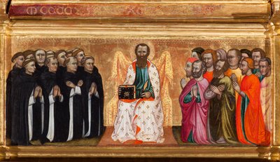 Predella con la vita di San Bartolomeo, dalla Vergine e bambino circondati da angeli e santi da Turino Vanni