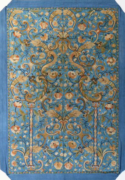 Un arazzo di preghiera ricamato di seta blu ghiaccio da Turkish School