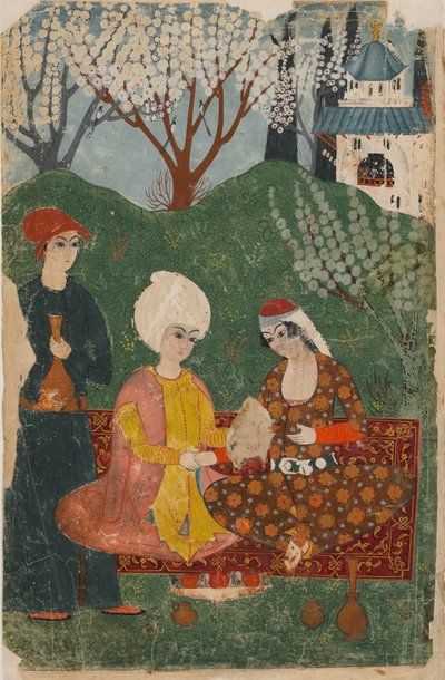 Foglio da un testo non identificato; recto: Principe e Principessa Seduti su un Tappeto, Istanbul, c.1700-25 da Turkish School