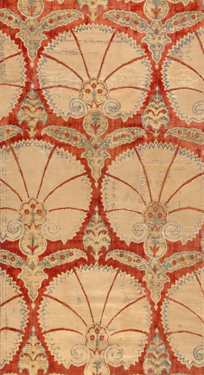 Pannello di velluto rosso con palmette di garofano in oro e argento da Turkish School