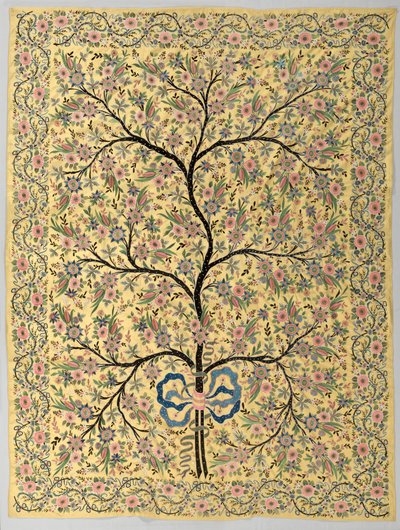 Tessuto di seta con albero della vita ricamato, 1800s da Turkish School