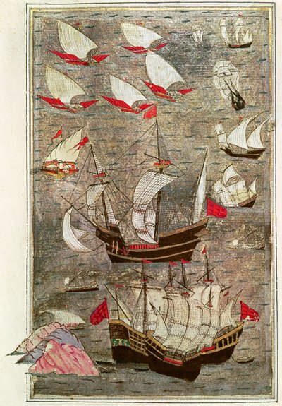 La flotta ottomana di Tarik-y Bayezid da Turkish School