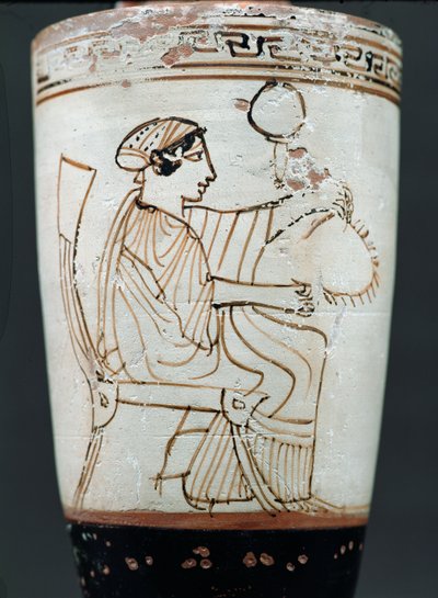 Lekythos attico a fondo bianco raffigurante una donna che intreccia una corona, c.475-420 a.C. da Tymbos Painter
