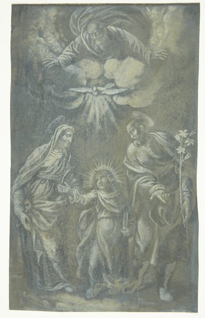 La Sacra Famiglia che cammina sotto Dio Padre e lo Spirito Santo da Ubekendt