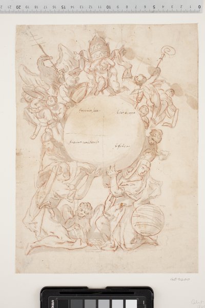 Diverse figure, tra cui il leone di San Marco, un doge e una donna, accanto alla quale si vede un globo, sostengono un grande globo diviso in quattro campi, contrassegnati da iscrizioni come "America Sett.", "America meridionale", "Asiaeropa" e "Africa". S da Ubekendt