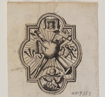 Emblema con un cuore trafitto e gli strumenti della passione da Ubekendt