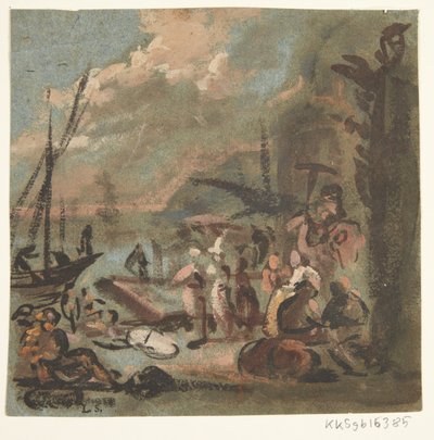 Scena di figure sulla costa da Ubekendt