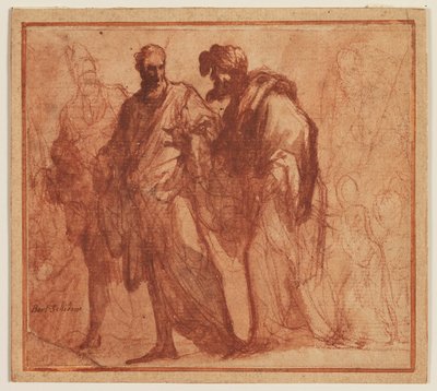 Quattro uomini che camminano, uno dei quali potrebbe essere Mosè, e putti da Ubekendt