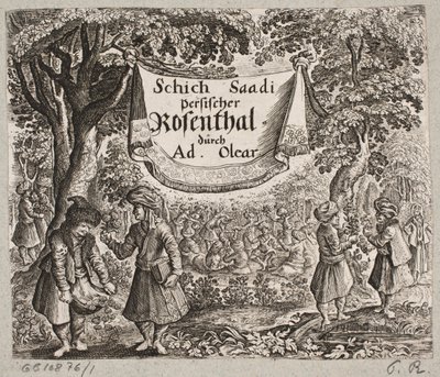 Frontespizio per Adam Olearius, “Persianischer Rosenthal von einem Sinnreichen Poeten Schich Saadi [...]”, Schleswig 1660 da Ubekendt