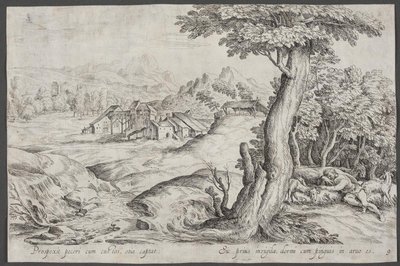 Paesaggio con una città e un pastore dormiente da Ubekendt