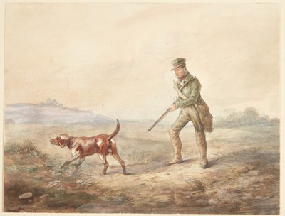 Paesaggio con un cacciatore e il suo cane da Ubekendt