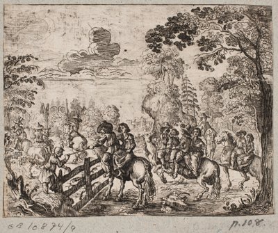 Scena di bosco con cavalieri da Ubekendt