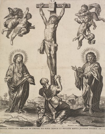 Cristo sulla croce, con la Vergine, Maria Maddalena e San Giovanni e quattro angeli da Ubekendt KKSgb5444