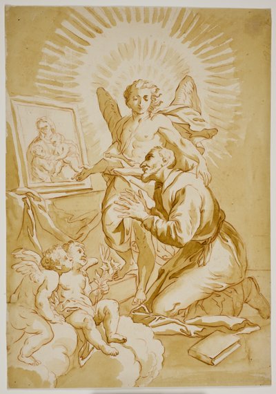 San Filippo Neri che adora un dipinto della Madonna mostrato da un angelo da Ubekendt Ubekendt