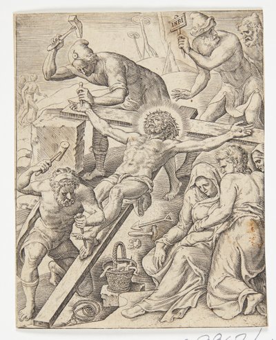 Cristo inchiodato alla croce da Ubekendt efter Dirck Volckertsz. Coornhert efter Maarten van Heemskerck