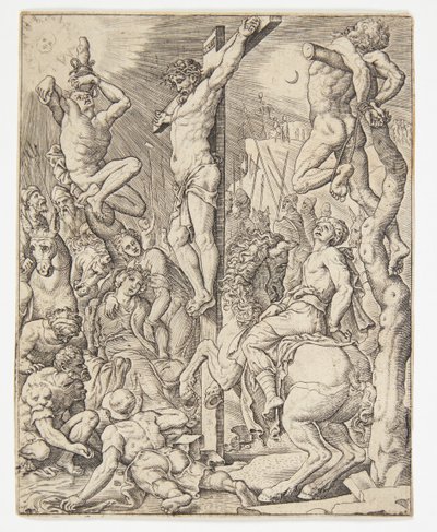 La morte di Cristo sulla croce da Ubekendt efter Dirck Volckertsz. Coornhert efter Maarten van Heemskerck