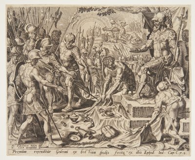 Gedeone riceve una parte del bottino da Ubekendt efter Maarten van Heemskerck