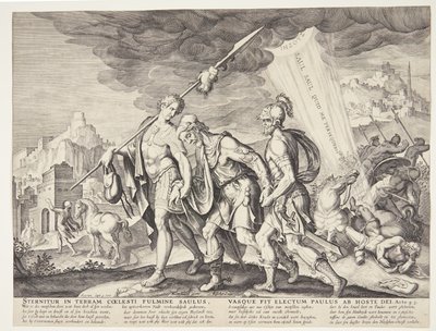 Il cieco Saul condotto a Damasco da Ubekendt efter Philips Galle efter forlæg af Maarten van Heemskerck