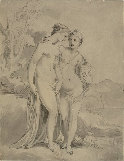 Due ninfe in un paesaggio da Ubekendt engelsk kunstner 1820