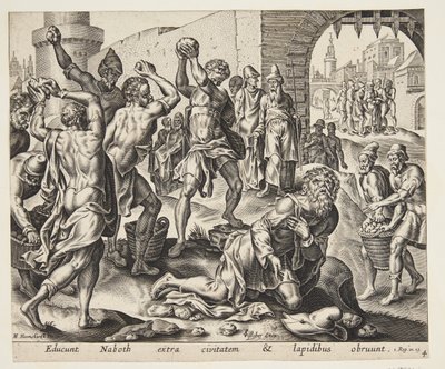 La lapidazione di Naboth da Ubekendt hollandsk første halvdel af 1600 tallet