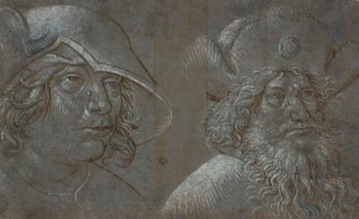 Due teste di uomini in profilo a tre quarti verso destra, entrambi con cappelli appariscenti da Ubekendt tysk nederlandsk ca. 1500