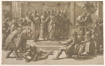 La morte di Anania, circondata dagli Apostoli da Ugo da Carpi