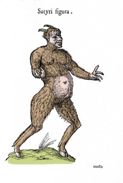 Rappresentazione di un satiro. Tavola di un manoscritto di Storia Naturale di Ulisse Aldrovandi (1522-1605) sui mostri da Ulisse Aldrovandi