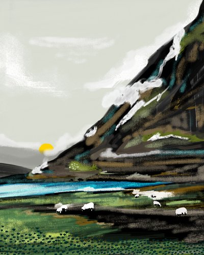 Paesaggio tranquillo con pecore di montagna da Uma Gokhale