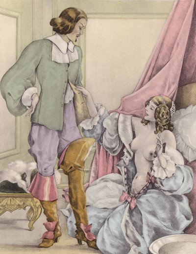 Illustrazione brunelleschiana per i Contes et Nouvelles de La Fontaine (litografia a colori) da Umberto (after) Brunelleschi