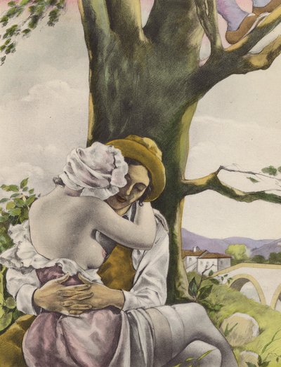 Illustrazione brunelleschiana per i Contes et Nouvelles de La Fontaine (litografia a colori) da Umberto (after) Brunelleschi