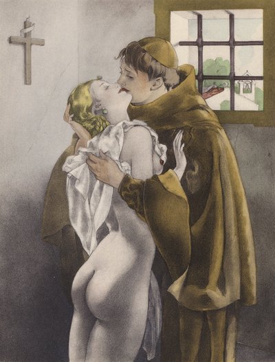 Illustrazione brunelleschiana per i Contes et Nouvelles de La Fontaine (litografia a colori) da Umberto (after) Brunelleschi