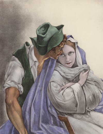 Illustrazione brunelleschiana per i Contes et Nouvelles de La Fontaine (litografia a colori) da Umberto (after) Brunelleschi