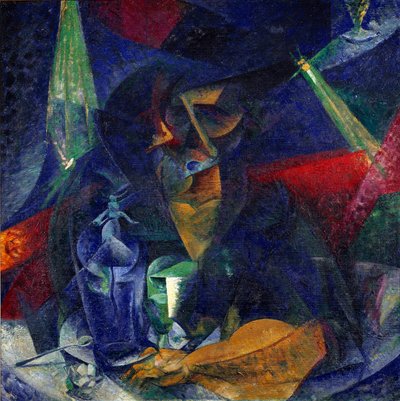 Donna al caffè o Compentrazione di luci e piani da Umberto Boccioni