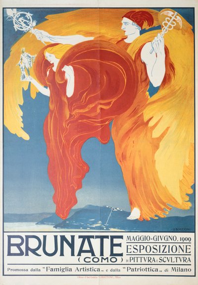 Poster per mostra di pittura e scultura a Brunate di Umberto Boccioni (1882-1916), cromolitografia, 70x50 cm da Umberto Boccioni