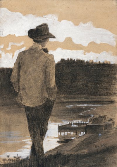 Giovane uomo su una riva del fiume, 1902 da Umberto Boccioni