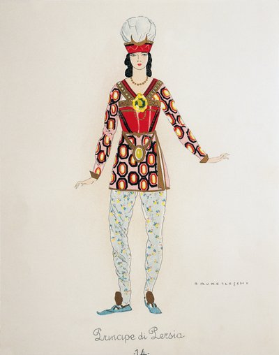 Costume per il Principe di Persia da Turandot di Giacomo Puccini, bozzetto di Umberto Brunelleschi (1879-1949) per la prima rappresentazione dell