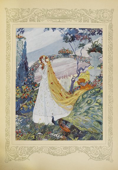 Copreva sempre i suoi capelli ricci con una corona di fiori, illustrazione da 