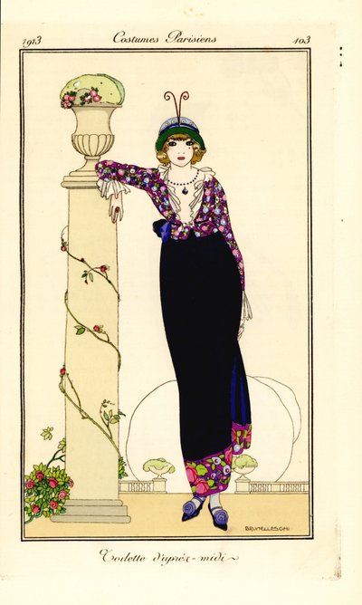 Donna in abito pomeridiano appoggiata a una colonna da Umberto Brunelleschi