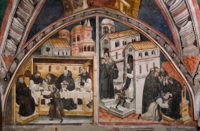 Episodi della vita di San Benedetto da Norcia: a sinistra l