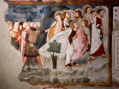 La fuga dagli apostoli (dettaglio). Affresco della scuola umbra del XV secolo. Chiesa Superiore. Monastero di San Benedetto (Sacro Speco), Subiaco (Roma), Italia da Umbrian School