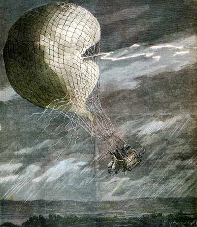 Un pallone colpito da un fulmine vicino a Chicago, Illinois, USA, 1891 da Unbekannt