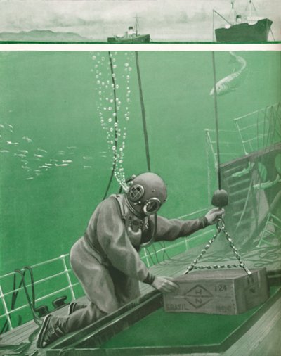 Un subacqueo che lavora sotto enorme pressione, 1935 da Unbekannt