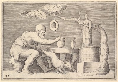 Un fauno o satiro che prepara un maiale per il sacrificio da Unbekannt