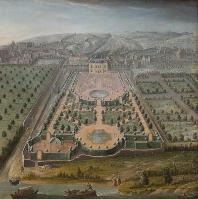 Una tenuta francese, olio su tela, 131 x 130 cm; Scuola francese, inizio XVIII secolo da Unbekannt
