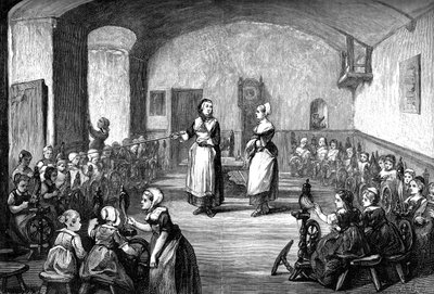 Una scuola di filatura tedesca, c1880 da Unbekannt