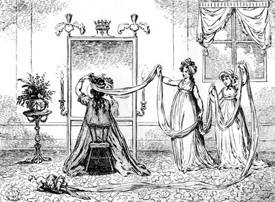 Una signora che si mette il cappello, giugno 1795 da Unbekannt