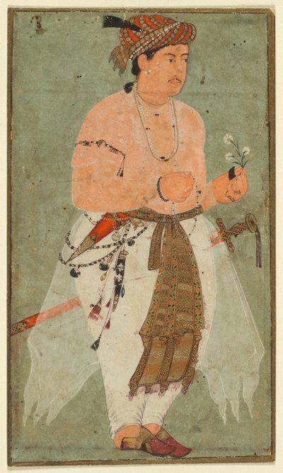 Un principe Mughal, forse Danyal, che tiene un ramoscello di fiori da Unbekannt