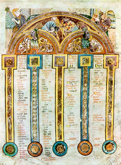 Una pagina dei Canoni Eusebiani, c800 d.C., 20° secolo da Unbekannt